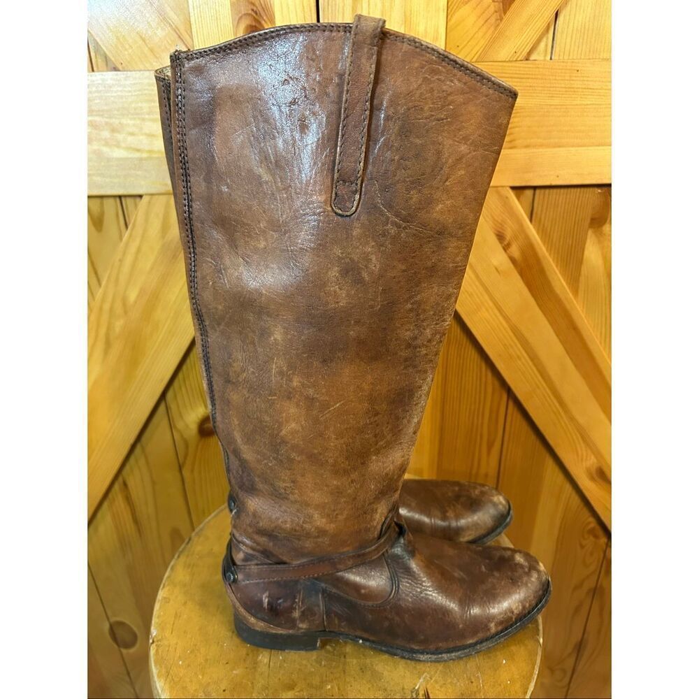 FRYE Lindsay Plate Boots 76975 Brown Leather Knee-High Equestrian Riding 6B